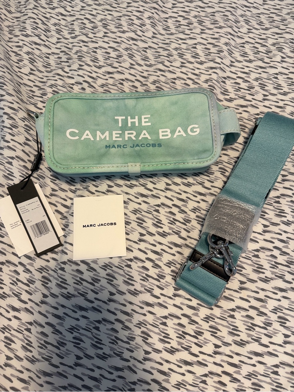 Marc Jacobs mint green canvas camera bag with teal strap